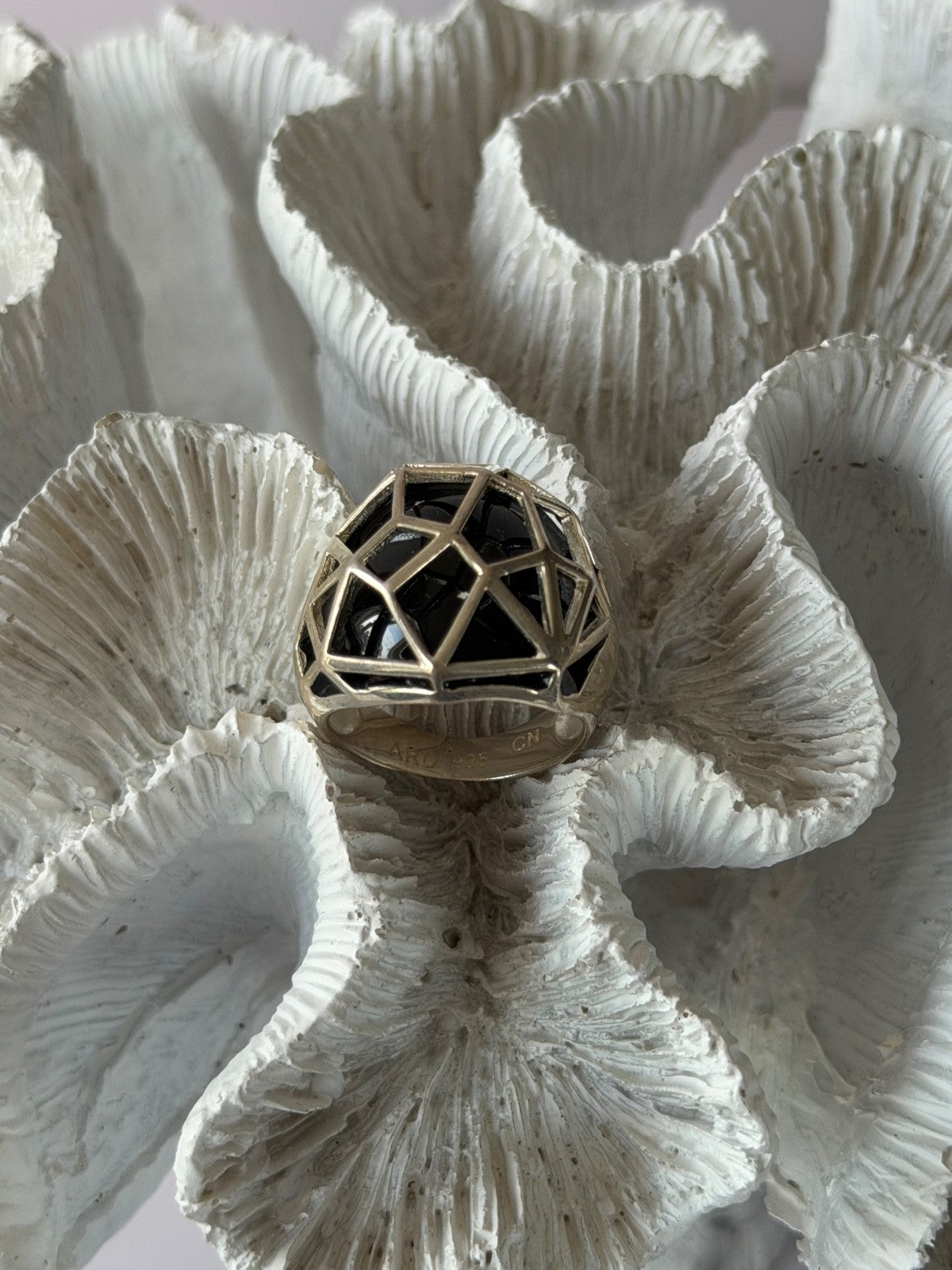 ARD Modernist 925 Sterling Silver Geometric Black Onyx Ring Size 8