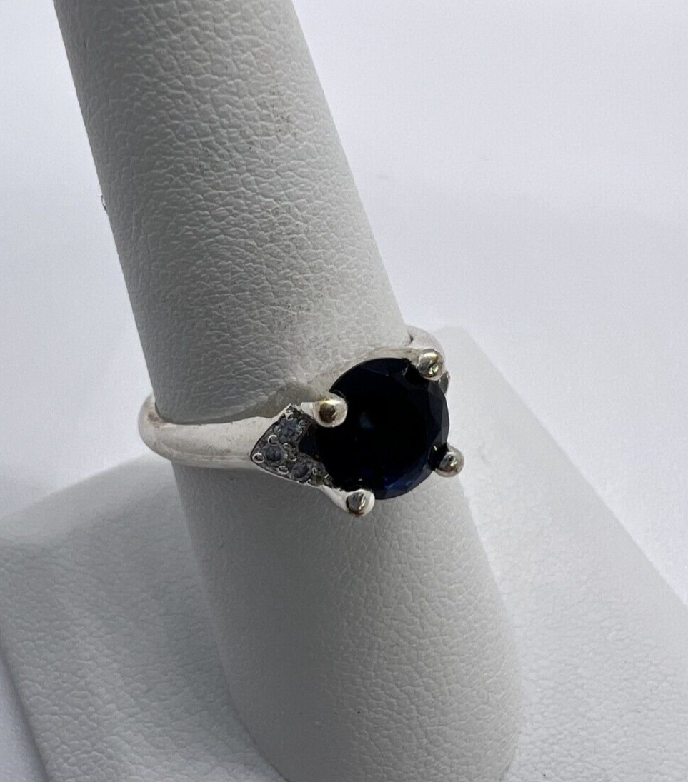 925 Sterling Silver Sapphire & Goshenite Ring – Size 7 Elegant Jewelry