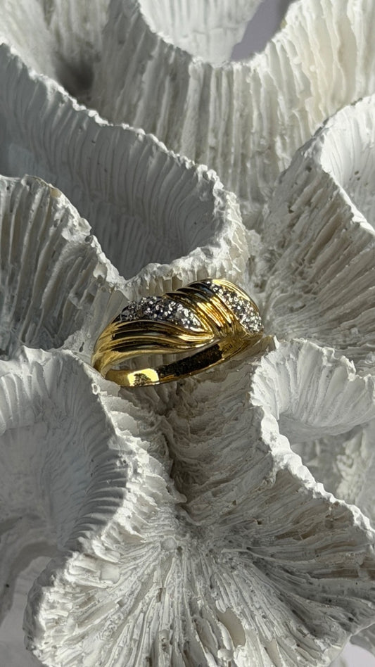 925 Sterling Silver Gold Plated Diamond Ring Size 6.5