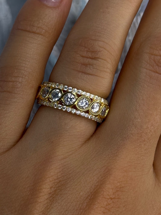 925 Sterling Silver Gold Plated Overlay Band Cz Ring Size 7