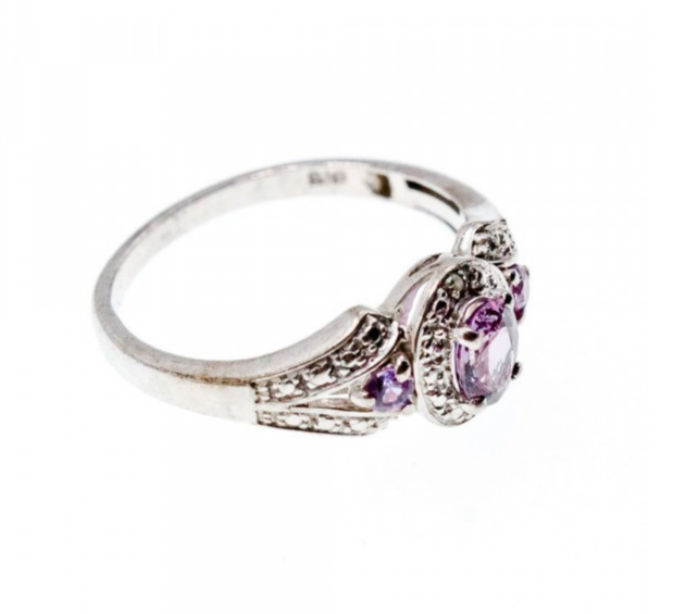 925 Sterling Silver Tourmalines Ring Size 8