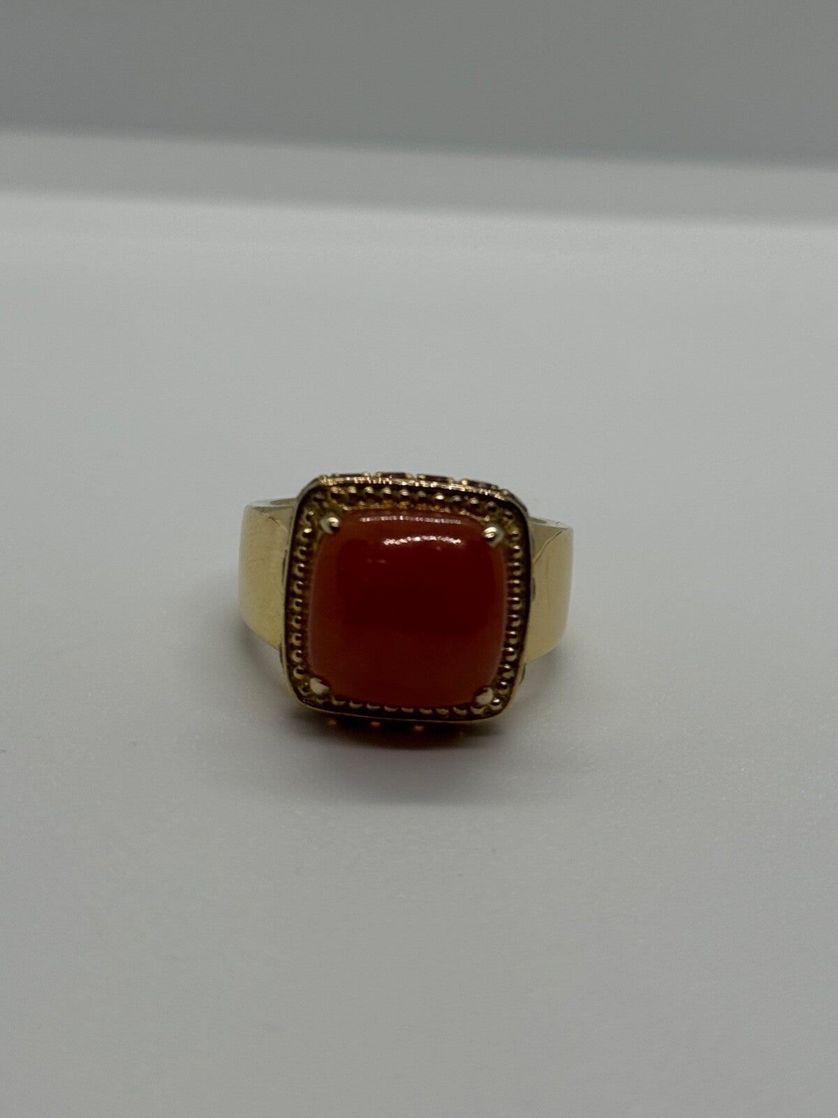 925 Sterling Silver Gold Plated Amber & RED Spinel Ring Size 7.5