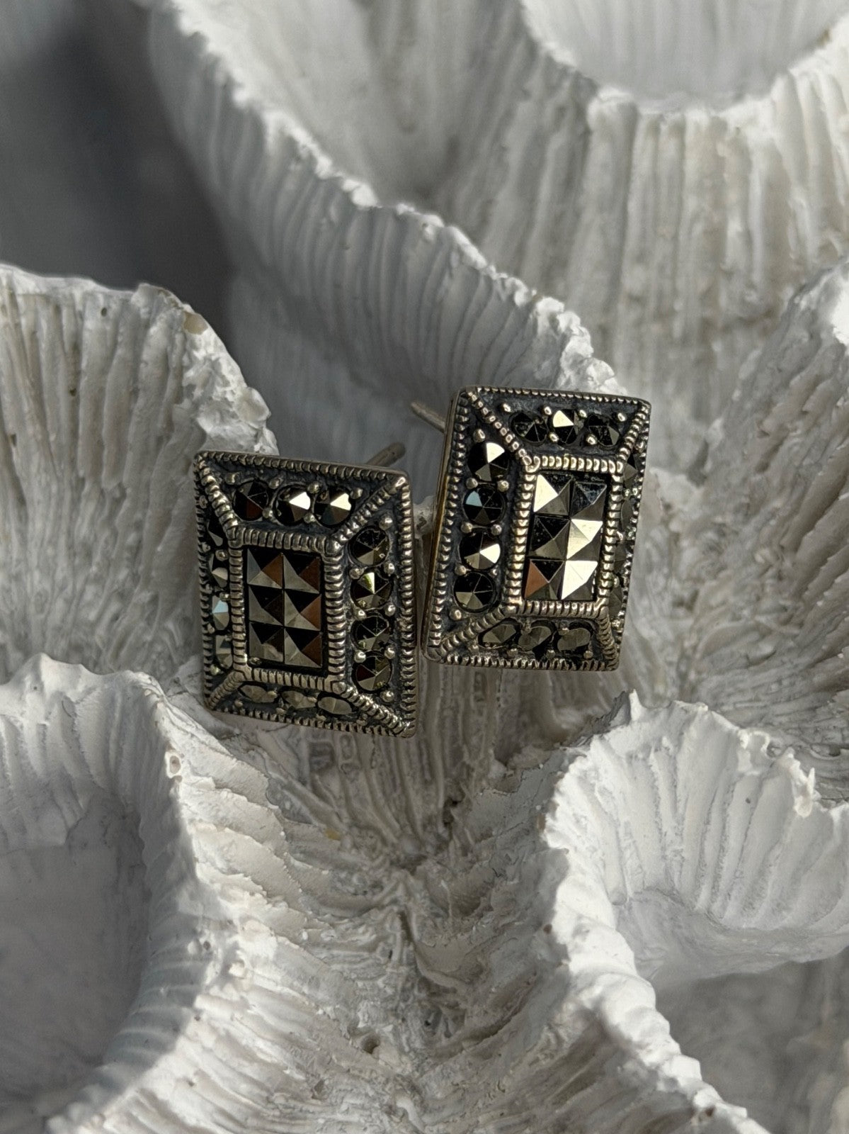 Vintage 925 Sterling Silver Marcasite Earrings
