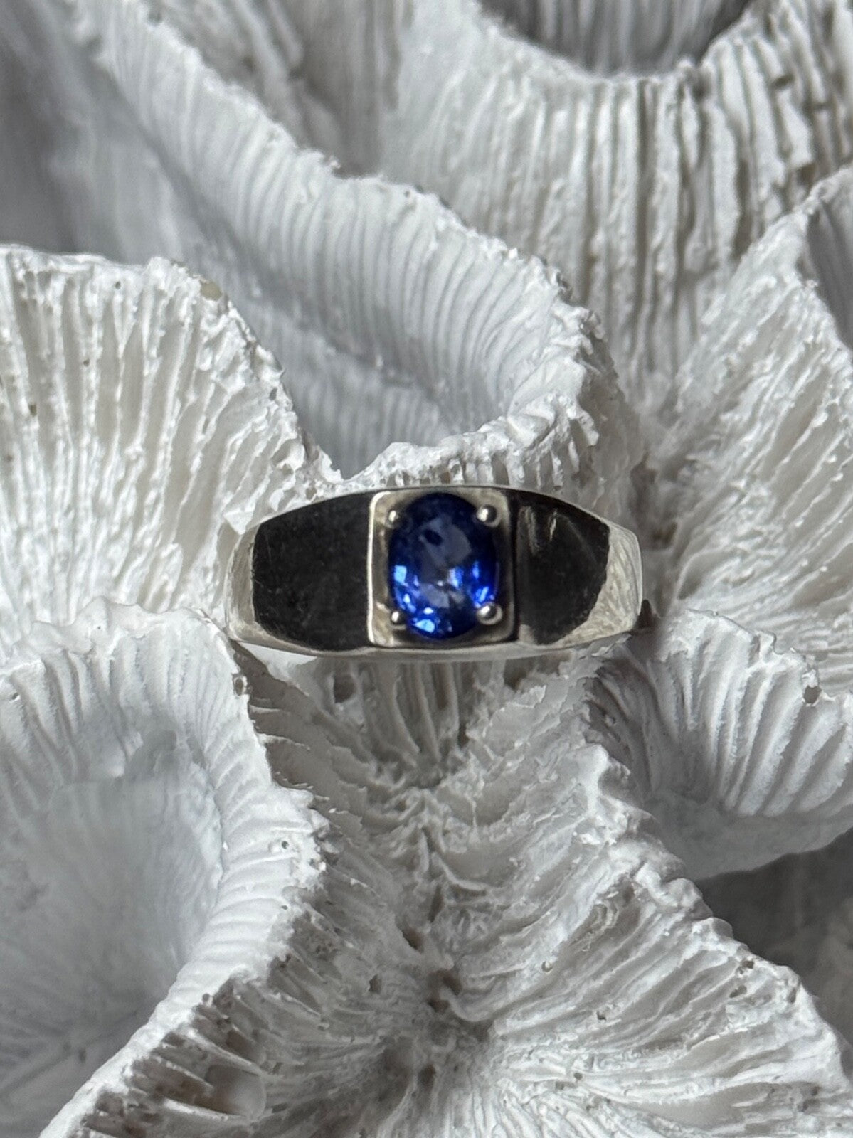 Men'S 925 Sterling Silver Sapphire Ring Size 8.5
