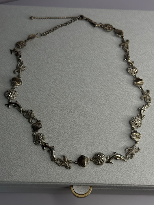 925 Sterling Silver Ocean Style Necklace Length 21/ 19 Inch
