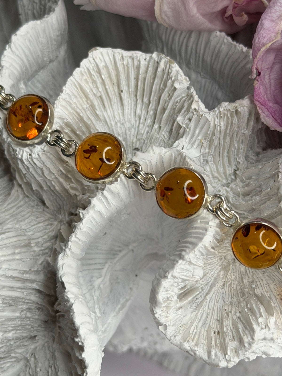 925 Sterling Silver Amber Bracelet Length 7
