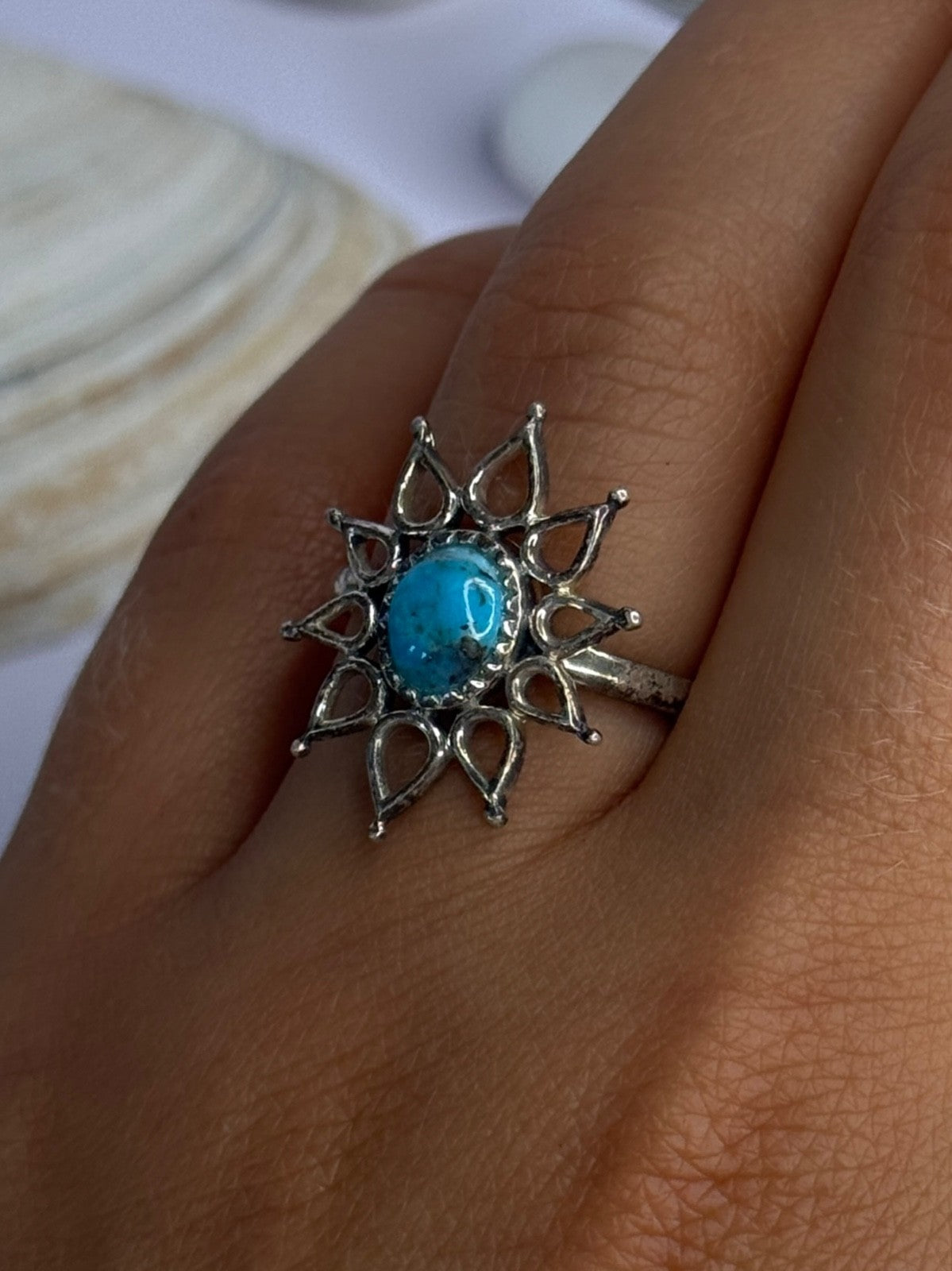 925 Sterling Silver Turquoise Ring Size 8