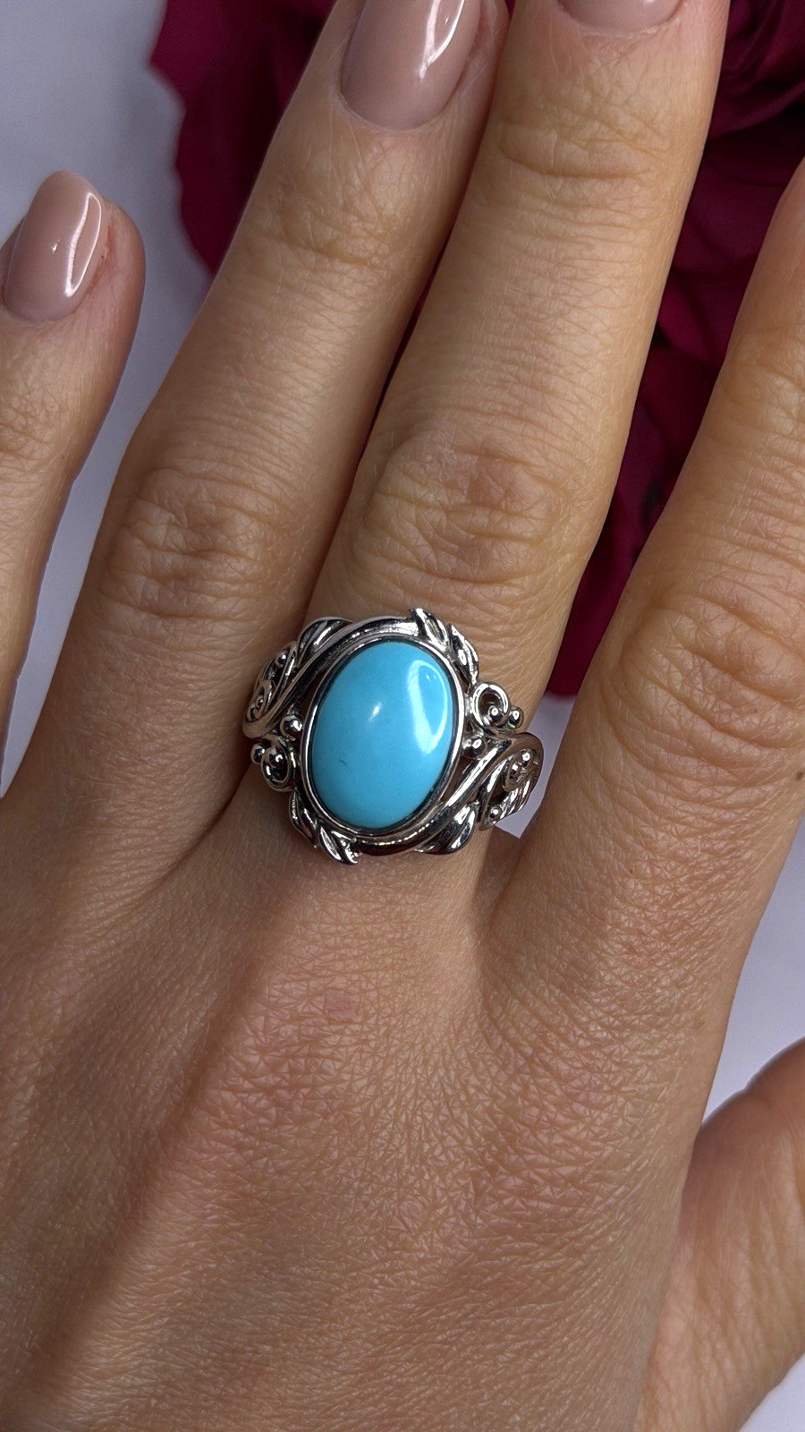 DK 925 Sterling Silver Blue Turquoise Ring Size 8