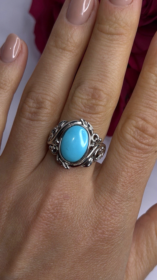 DK 925 Sterling Silver Blue Turquoise Ring Size 8