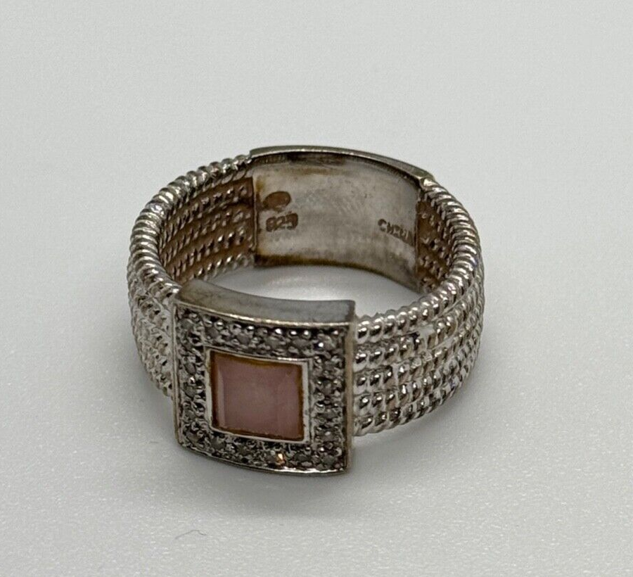 925 Sterling Silver Morganite & Goshenite Ring Size 7