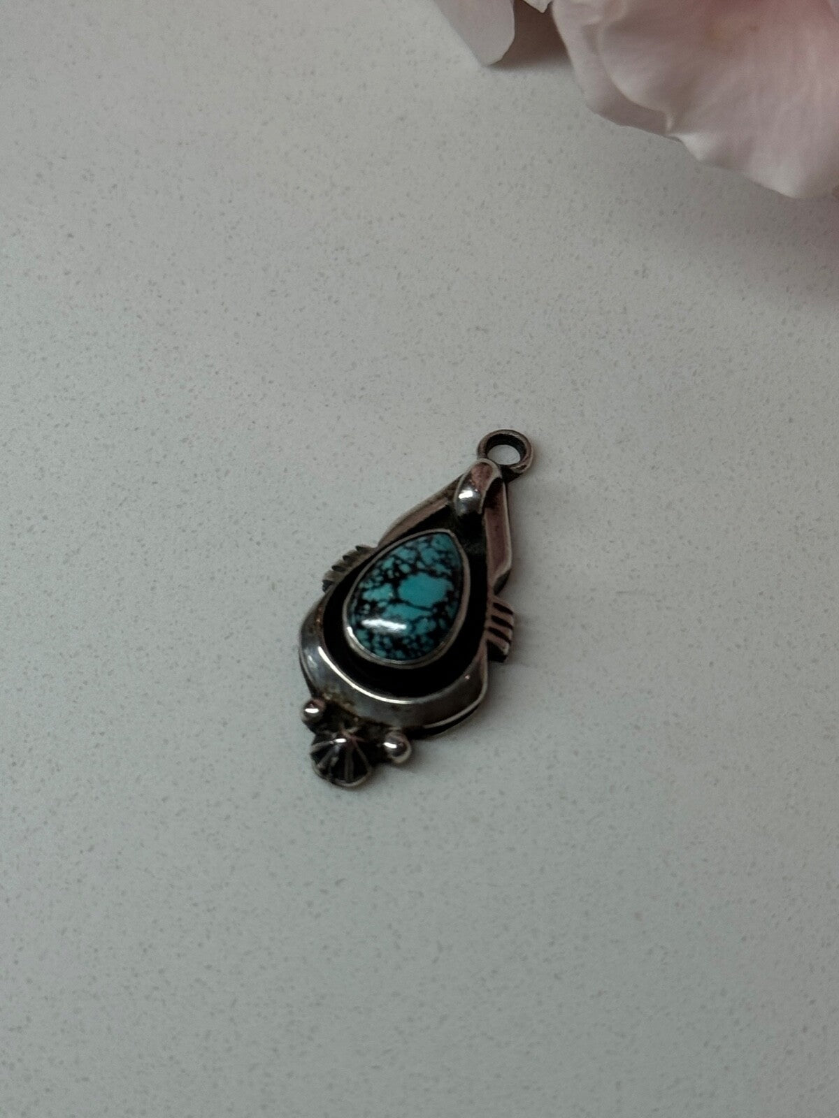 925 Sterling Silver Turquoise Pendant Length 1.1 In
