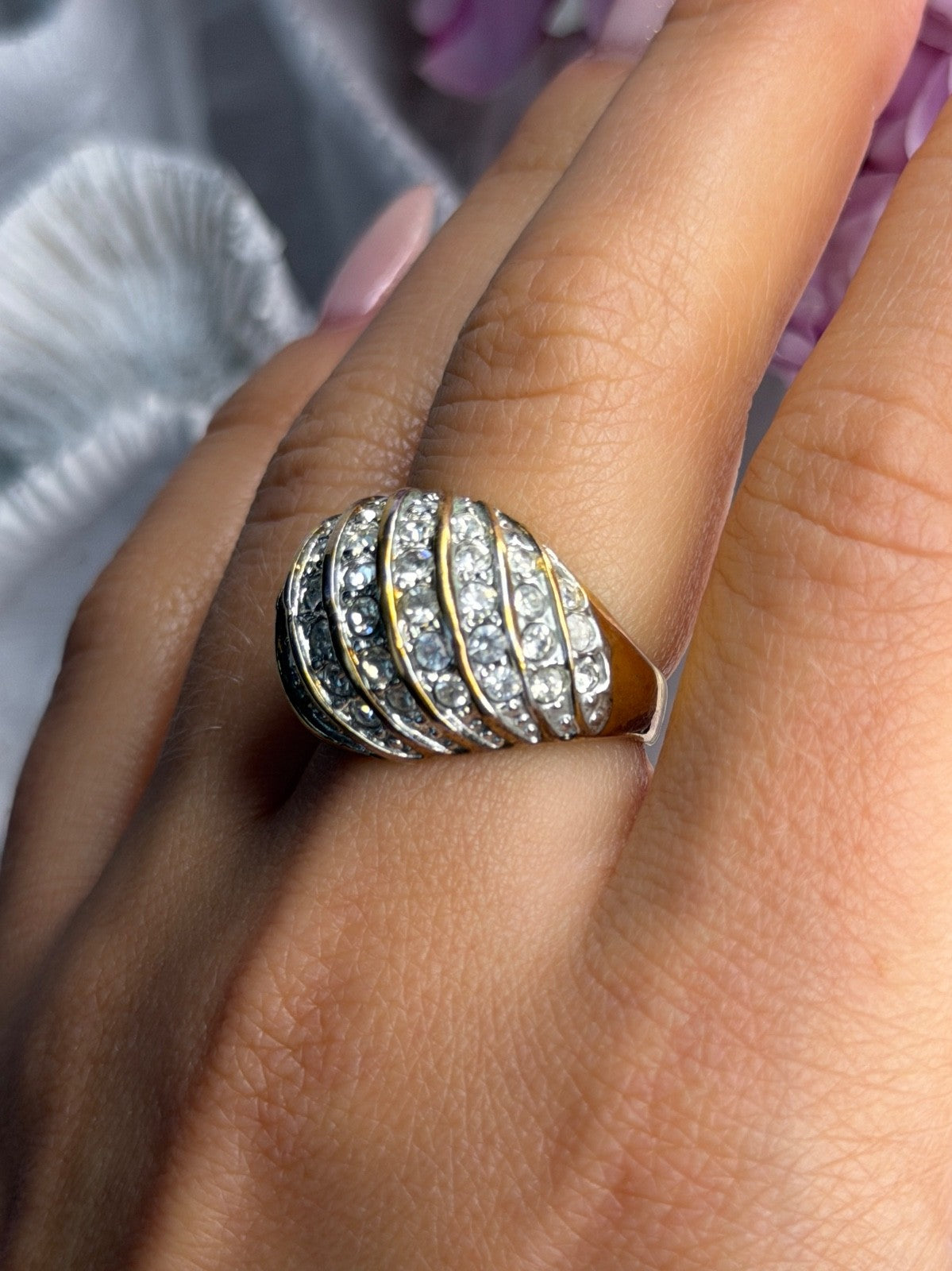 925 Sterling Silver Gold Plated Cz Ring Size 8
