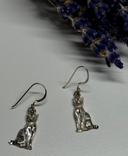 925 Sterling Silver Cats Earrings