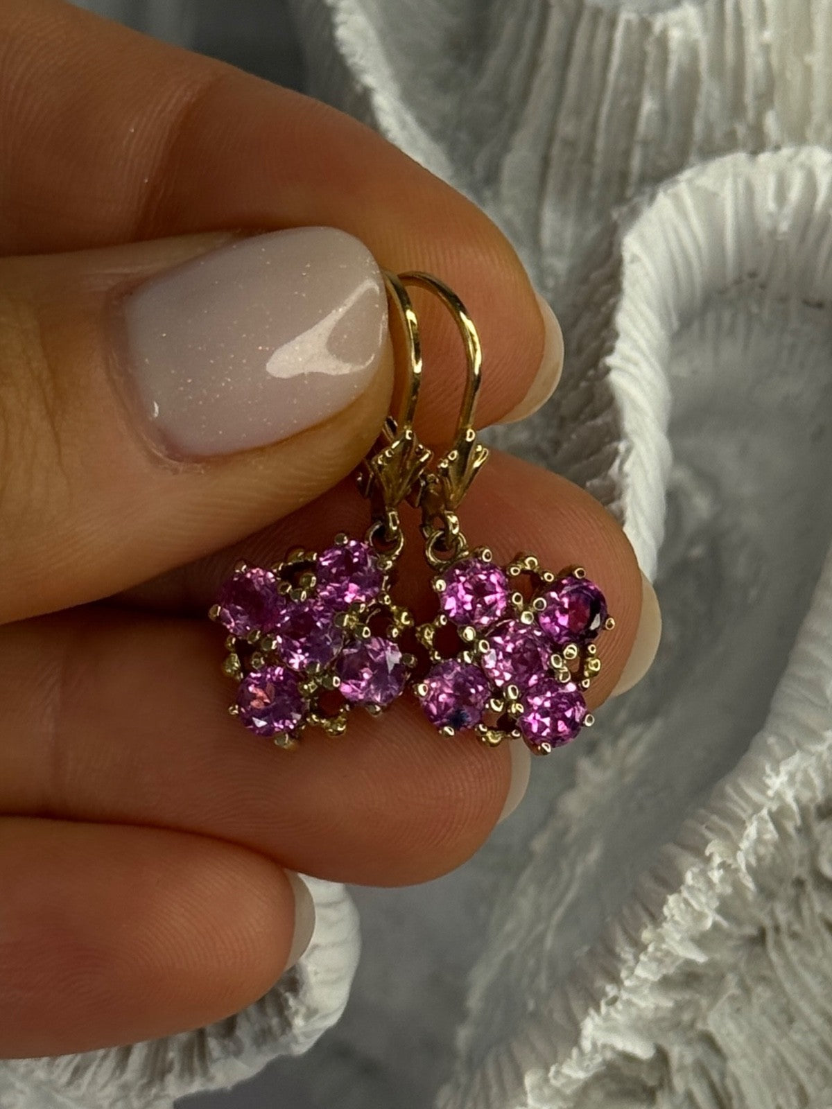 925 Sterling Silver Gold Plated Pink Topaz Earrings Length 1.1 Inch