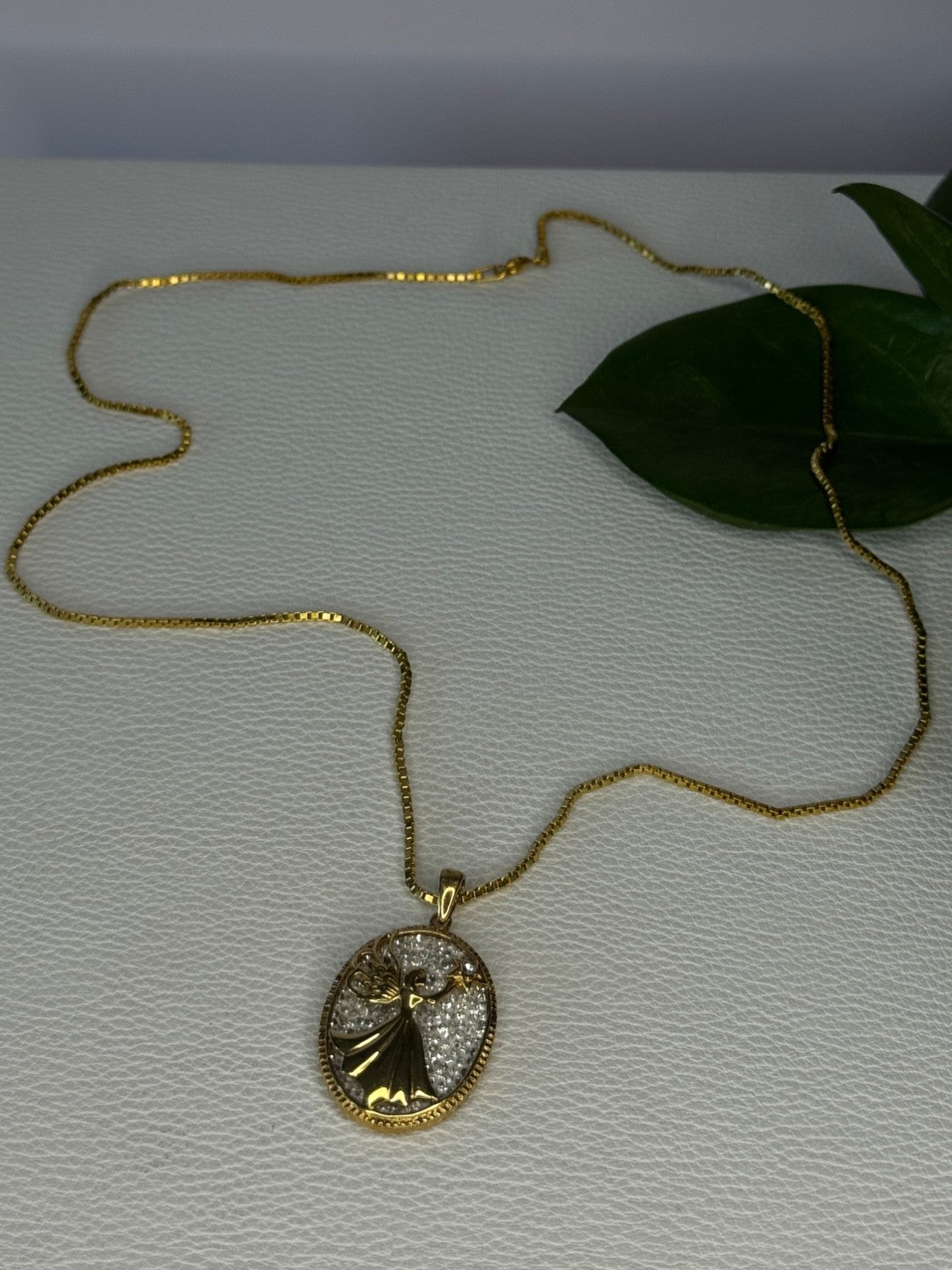 925 Sterling Silver Gold Plated Angel Cz Necklace Length 19.5 Inch