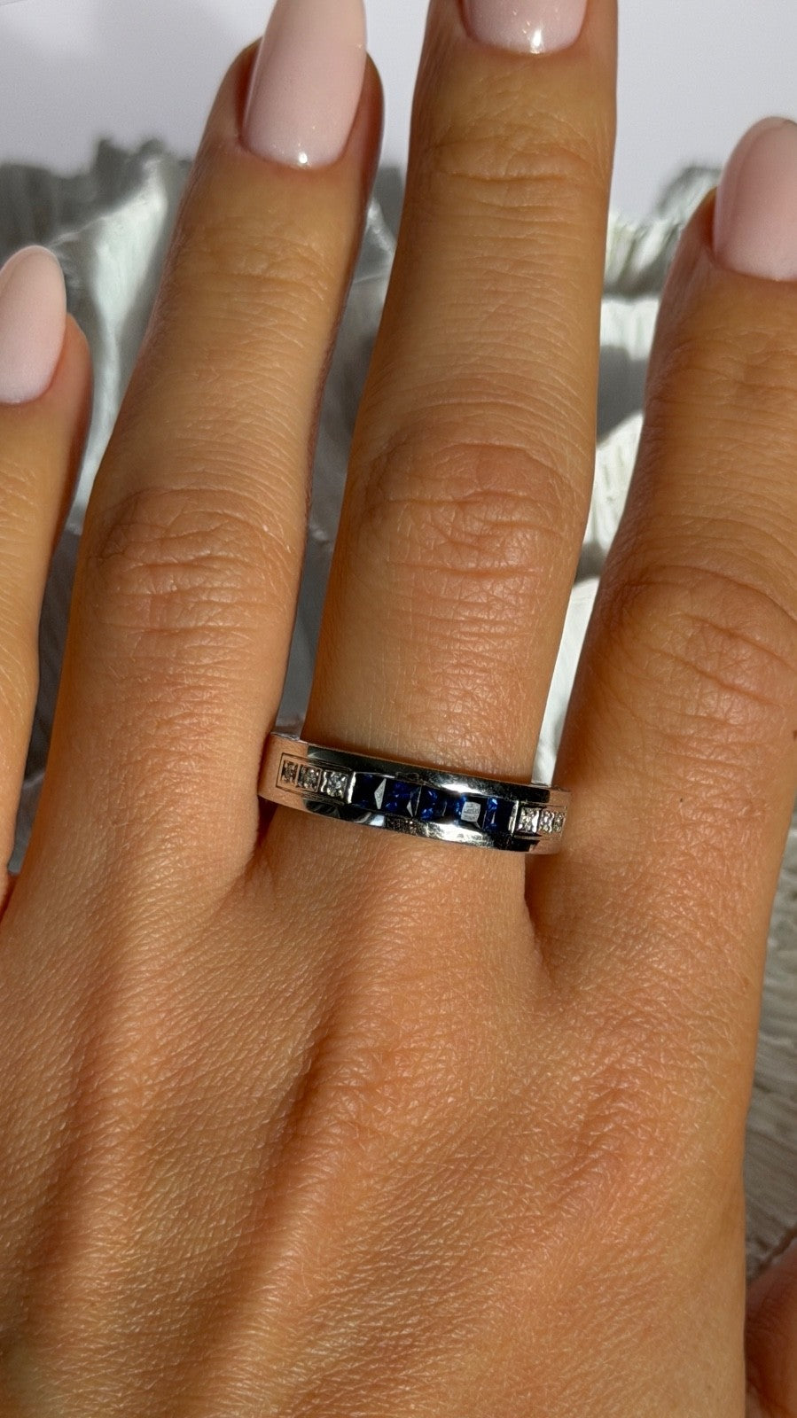 14K White Gold Sapphire & Diamond Ring Size 10.5