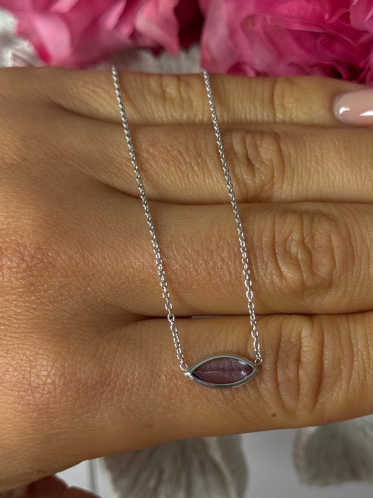 14K White Gold Tanzanite Necklace Length 18 inch