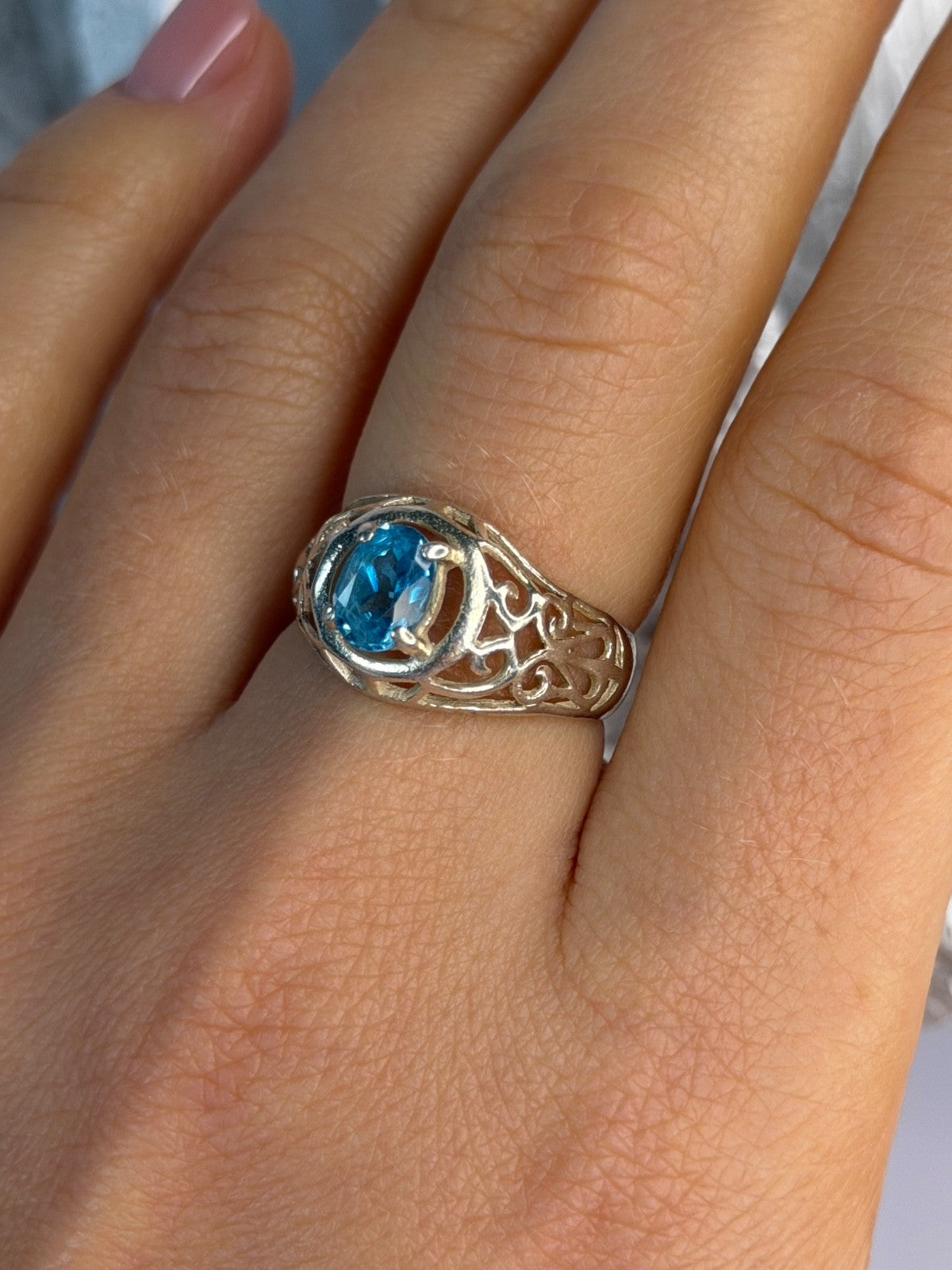 925 Sterling Silver Topaz Ring Size 7