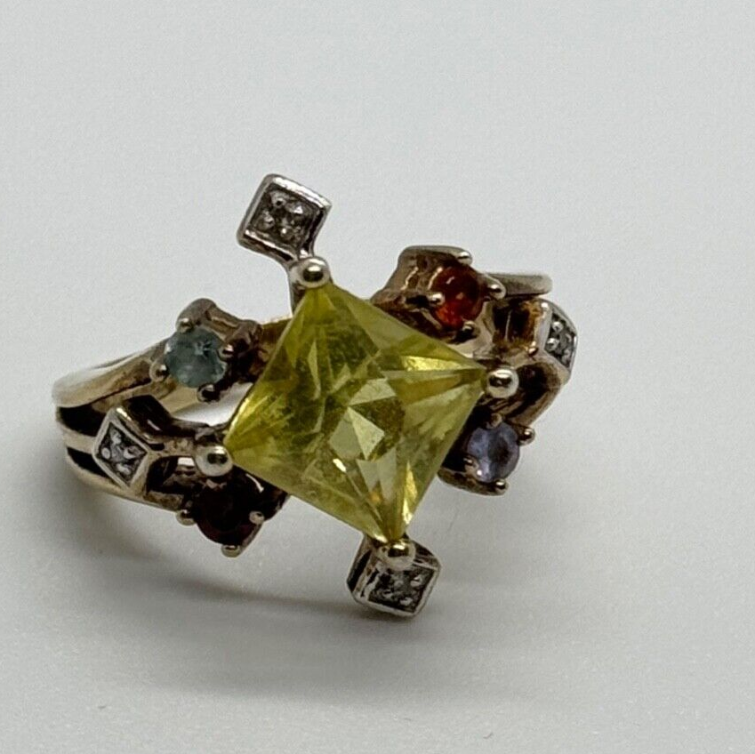 925 Sterling Silver SLV Tourmalines & Diamonds Ring Size 5.5