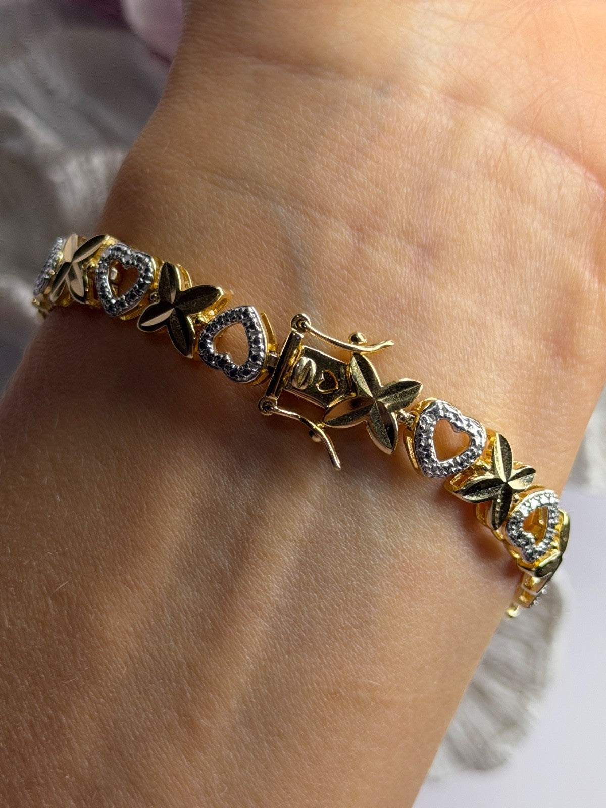 925 Sterling Silver Gold Plated Heart Bracelet Length 7.5