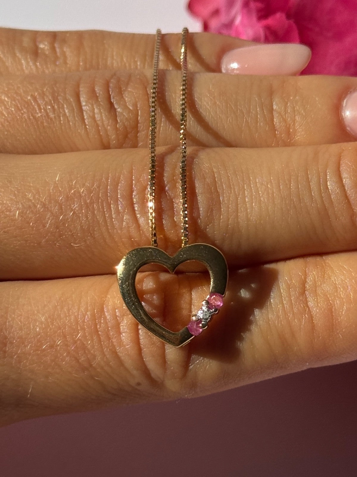 925 Sterling Silver Gold Plated Ruby & Diamond Heart Necklace