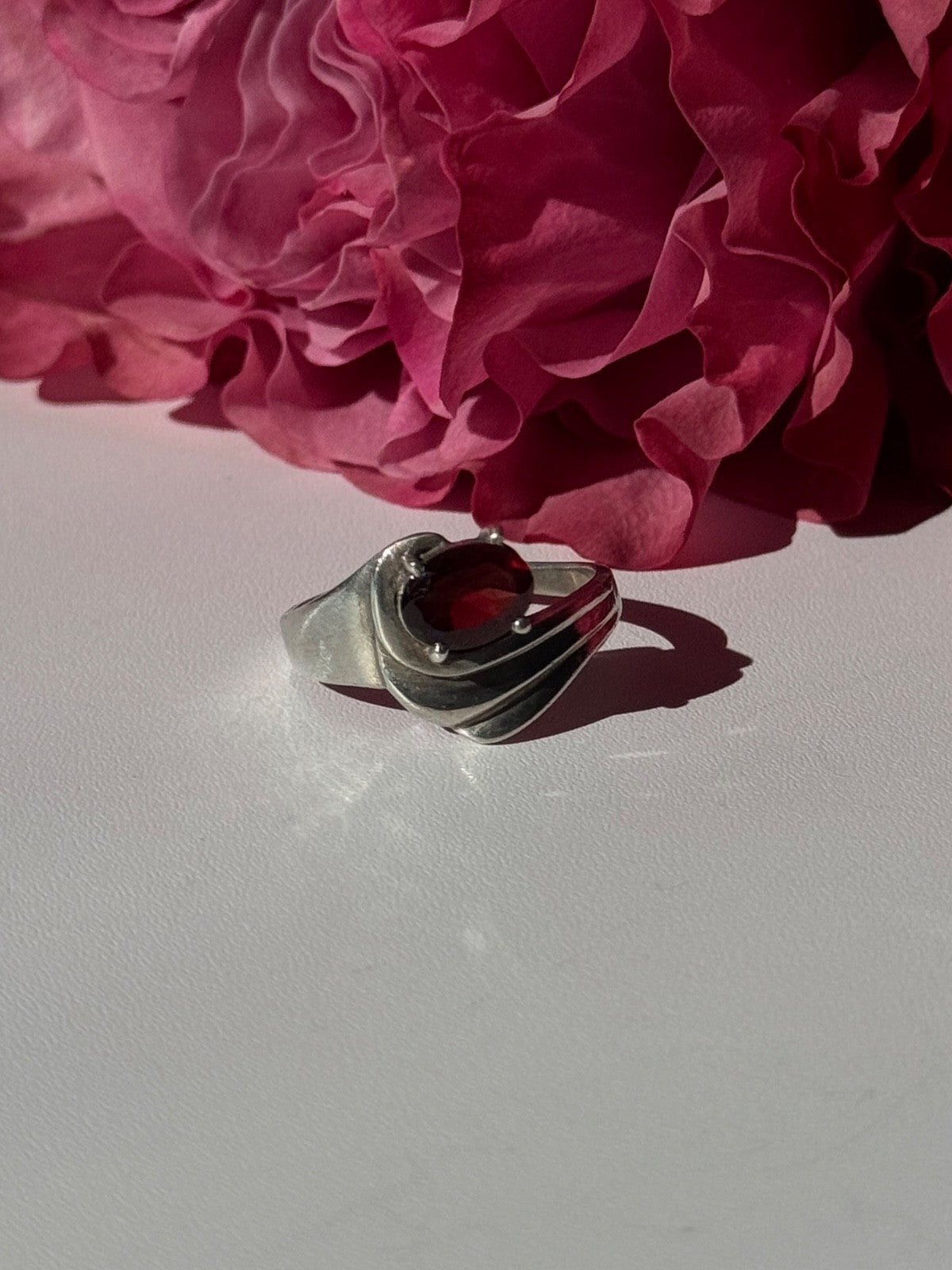 925 Sterling Silver Garnet Ring Size 7.5