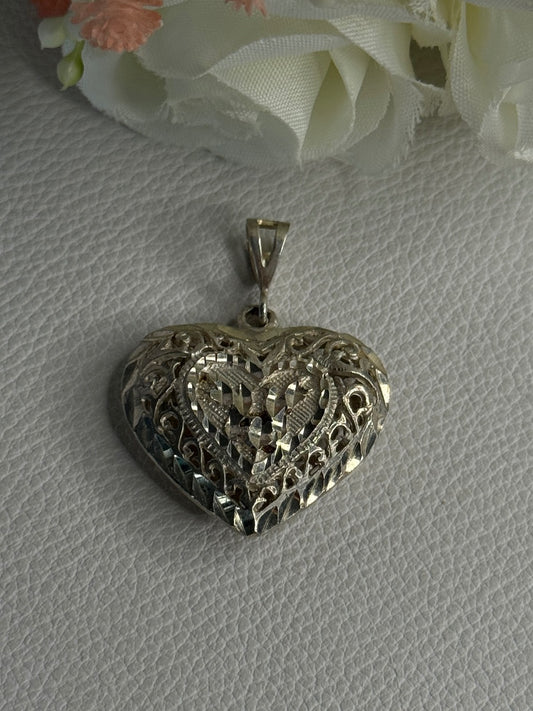 925 Sterling Silver Heart Pendant Length 1.40 Inch