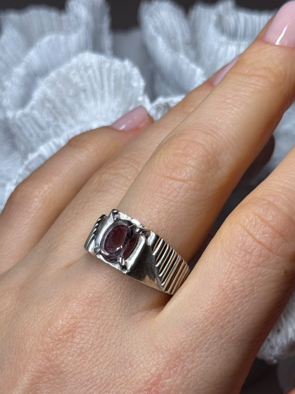 Men's 925 Sterling Silver Spinel Ring Size 8.5