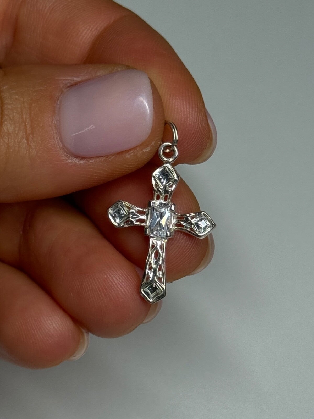 925 Sterling Silver CZ Cross Length 28 Mm