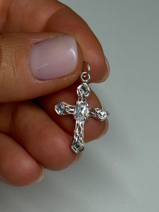 925 Sterling Silver CZ Cross Length 28 Mm