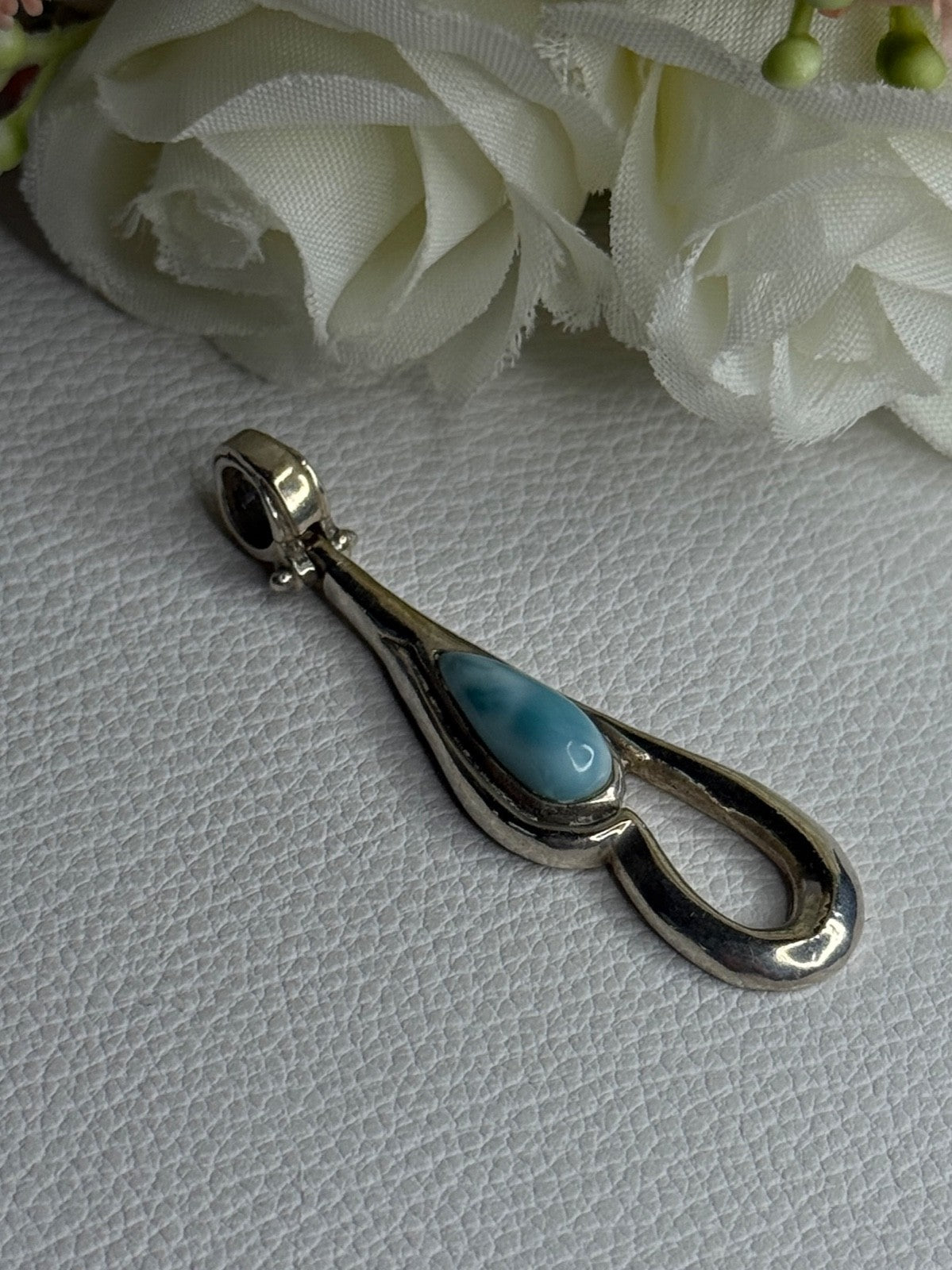 925 Sterling Silver Larimar Pendant Length 1.90 Inch