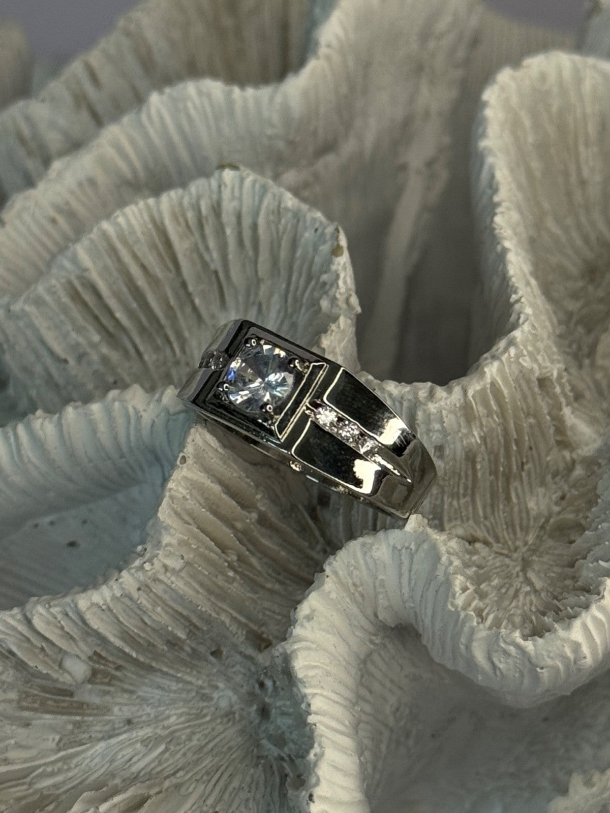 Mens 925 Sterling Silver CZ Ring Size 10