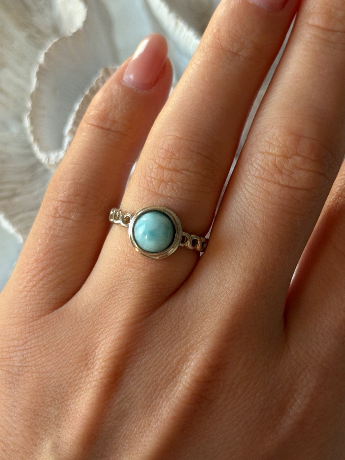 925 Sterling Silver Larimar Ring Size 7