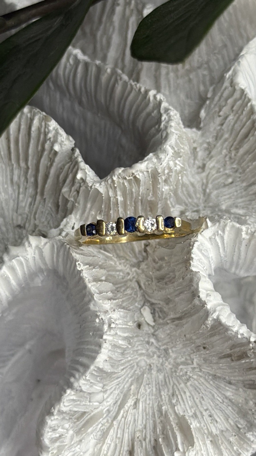 14K 585 Yellow Gold Sapphire 0.18 CTW & Diamond 0.10 CTW Ring Size 6