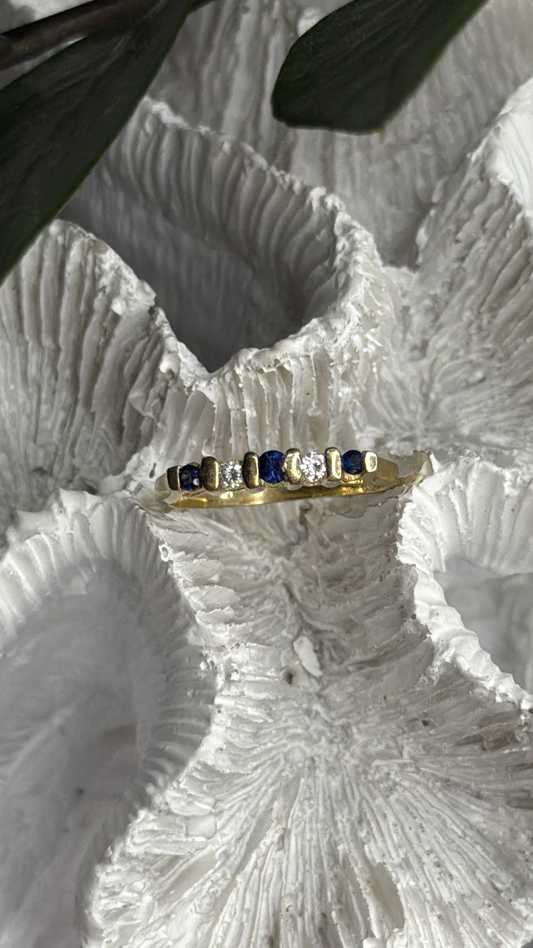 14K 585 Yellow Gold Sapphire 0.18 CTW & Diamond 0.10 CTW Ring Size 6