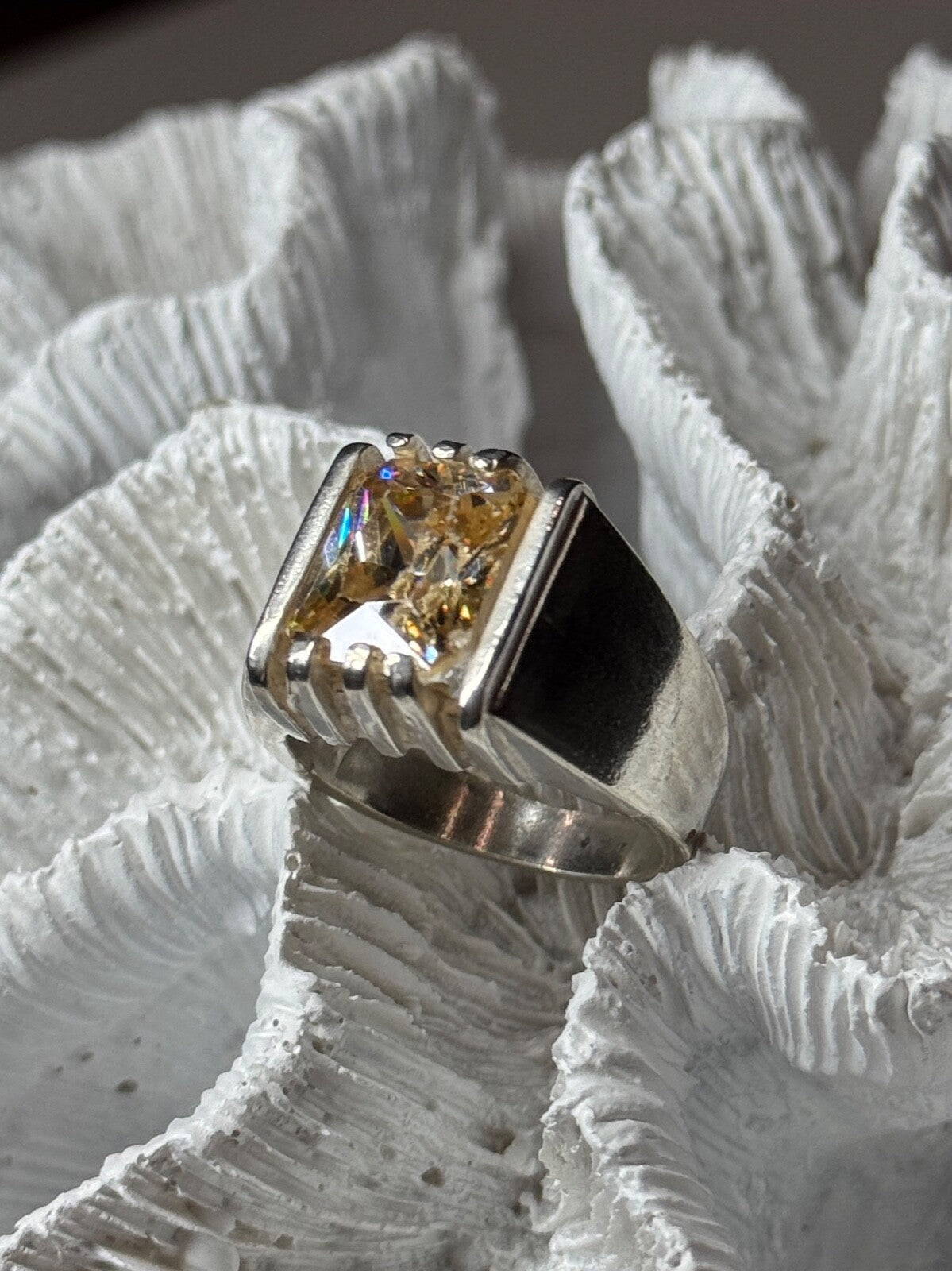 Men'S 925 Sterling Silver Yellow Spinel Ring Size 8.5
