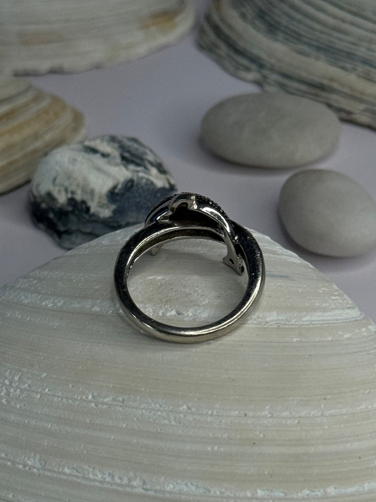 925 Sterling Silver Dolphin Diamond Ring Size 7