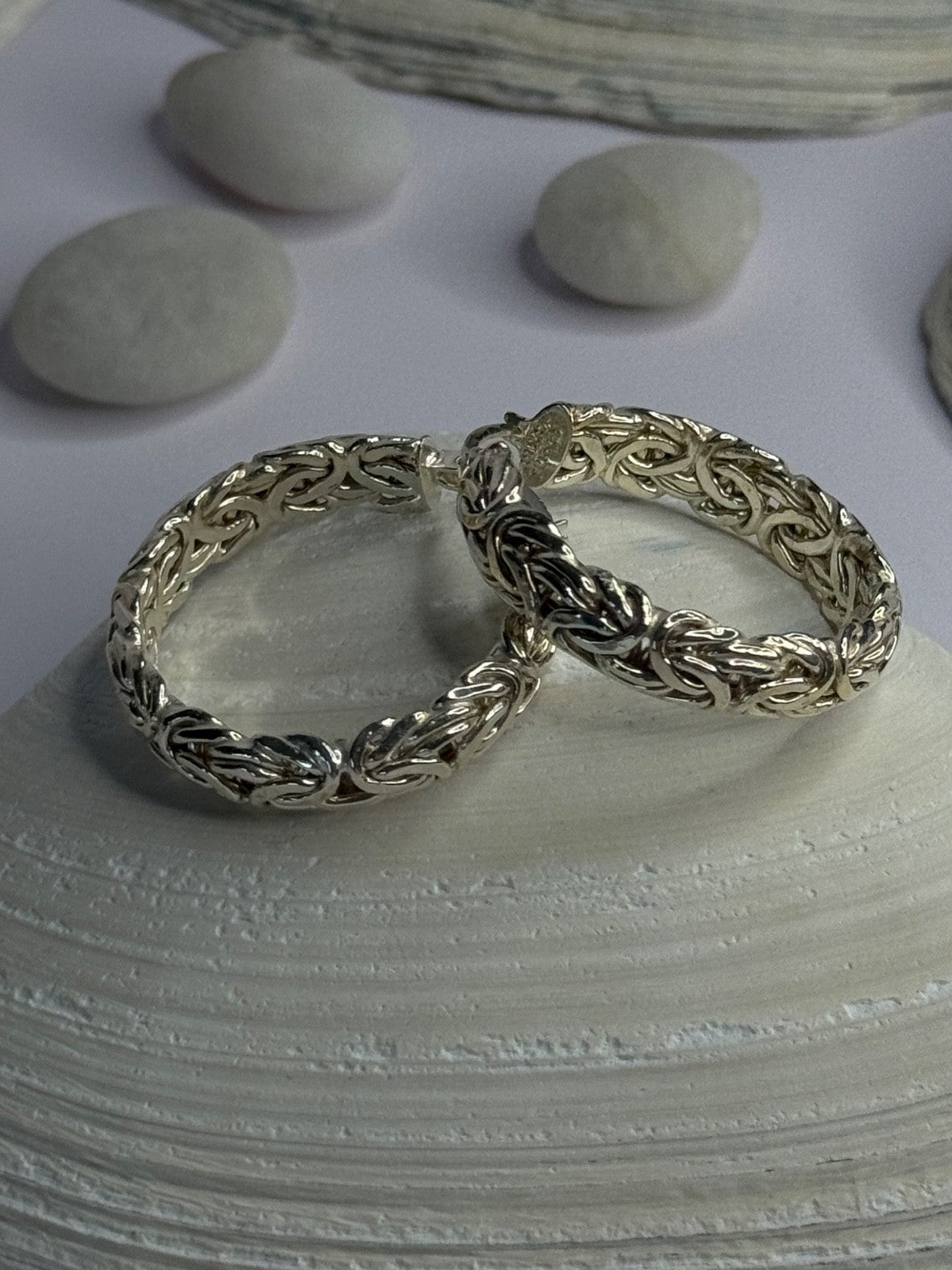 Beautiful Design 925 Sterling Silver Hoop Earrings Length 1.30 Inch