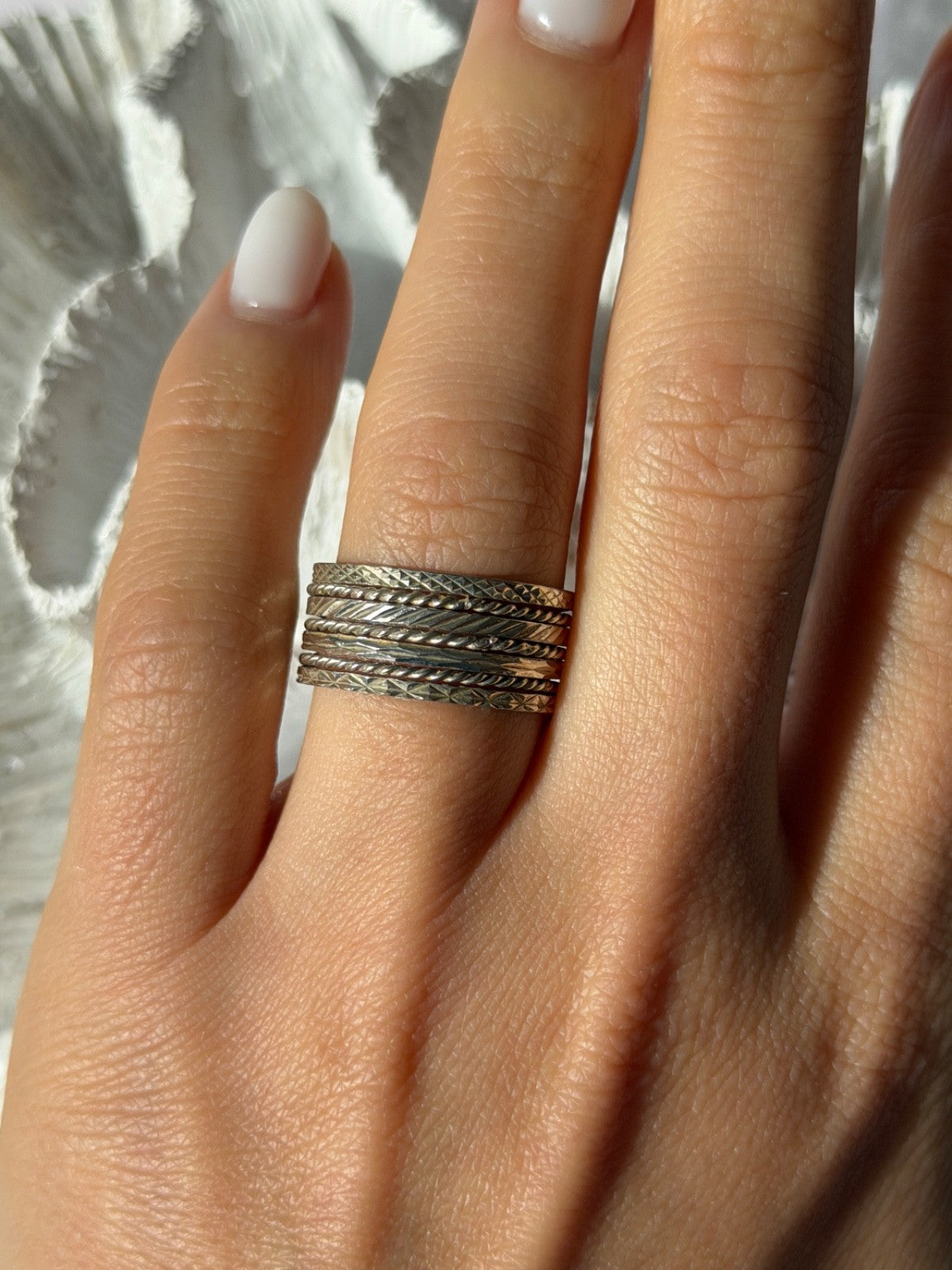 925 Sterling Silver Seven Rings Size 8.5