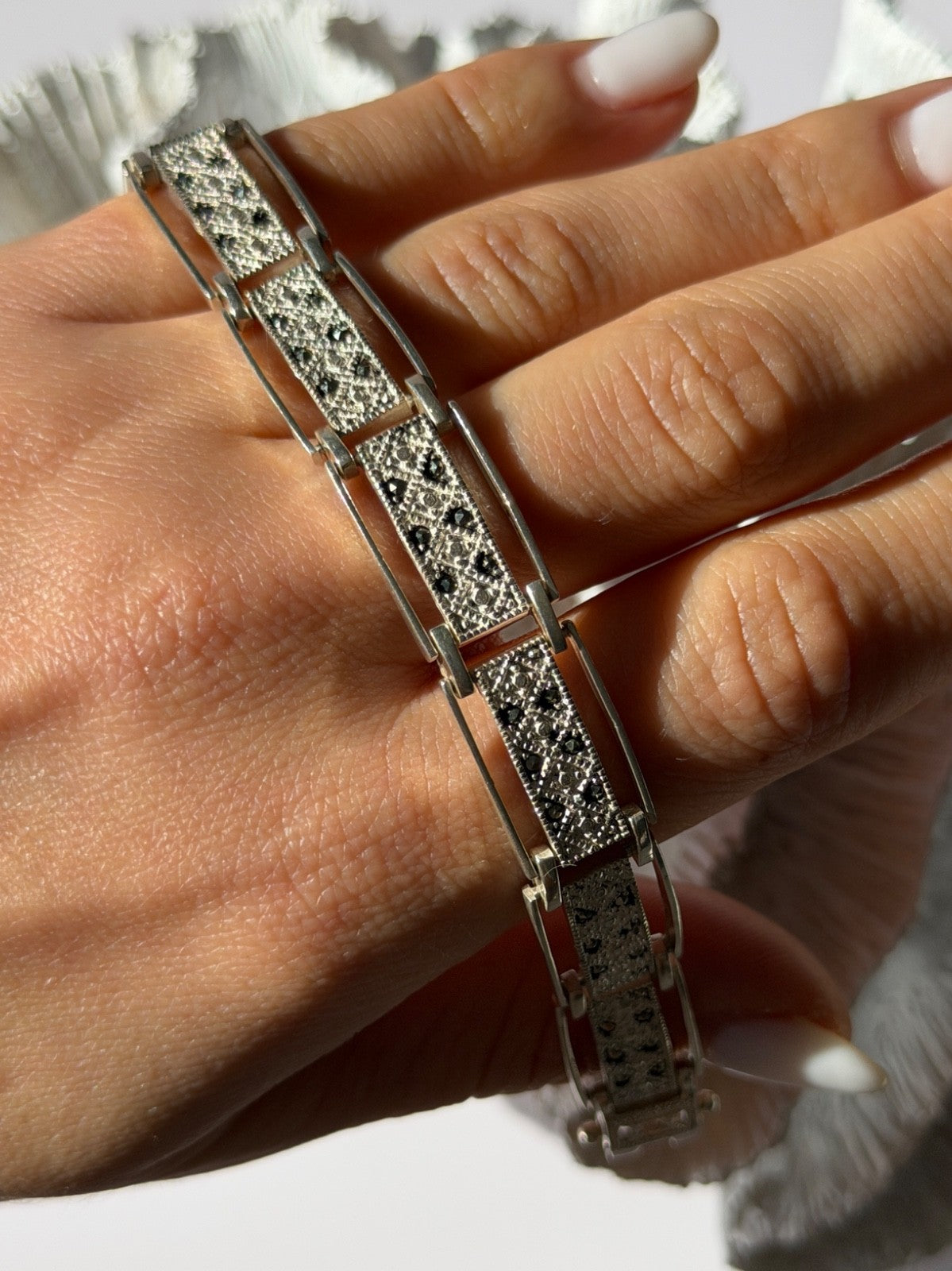 Vintage 925 Sterling Silver Marcasite Bracelet