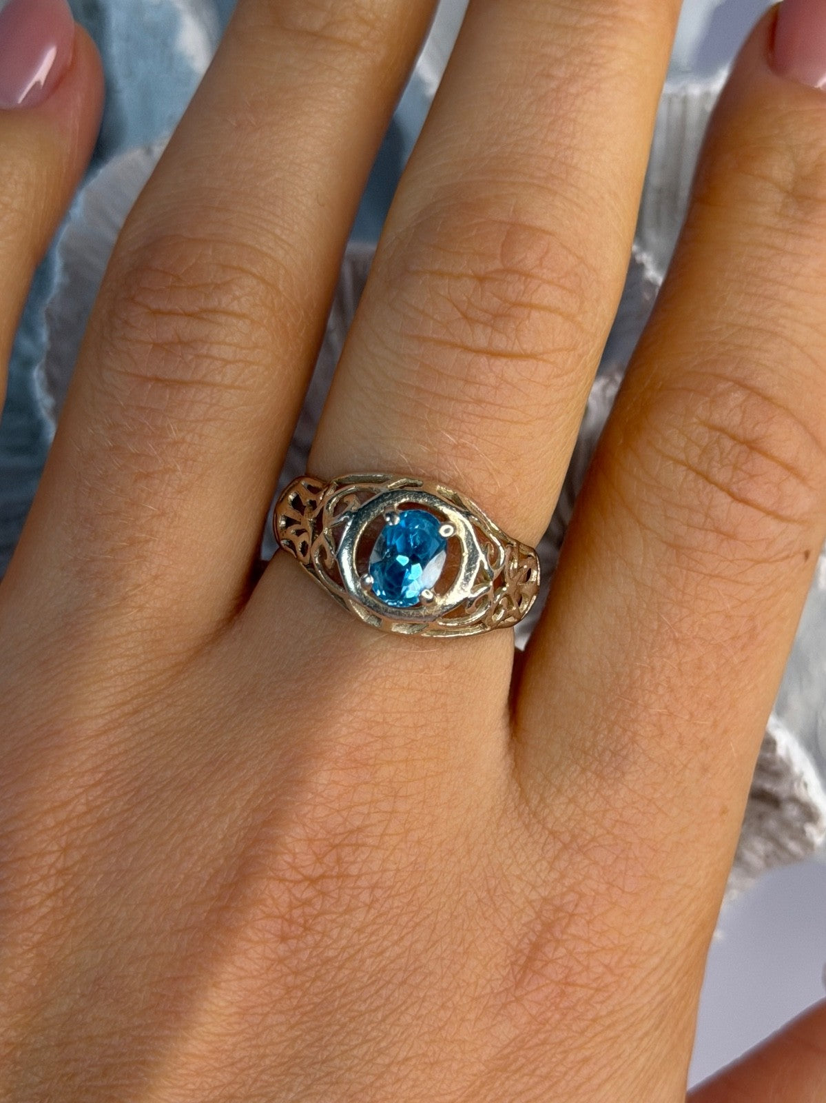 925 Sterling Silver Topaz Ring Size 7