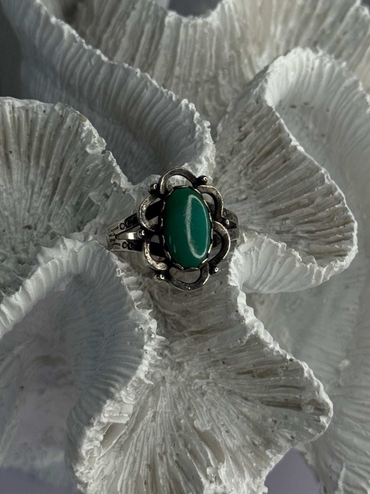 Vintage 925 Sterling Silver Malachite Ring Size 8.5