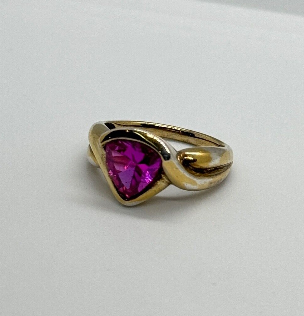 925 Sterling Silver Pink Topaz Ring Size 9