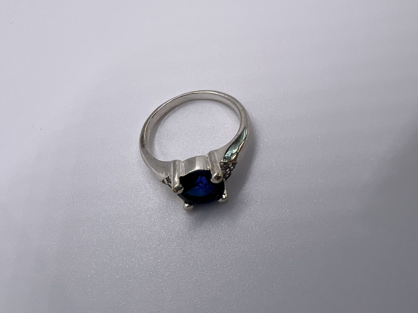 925 Sterling Silver Sapphire & Goshenite Ring – Size 7 Elegant Jewelry