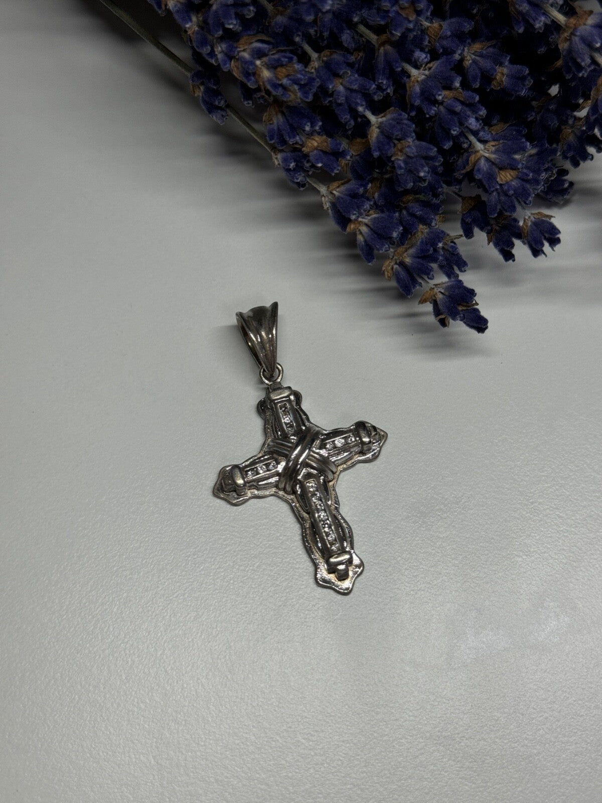 925 Sterling Silver CZ Cross Length 48 Mm
