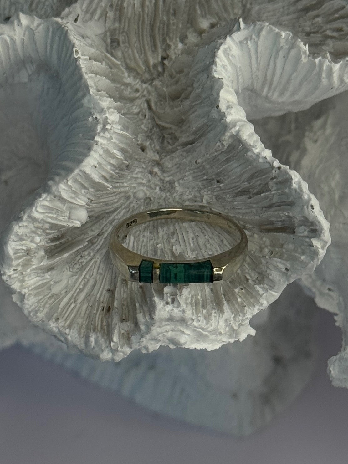 925 Sterling Silver Malachite Ring Size 5