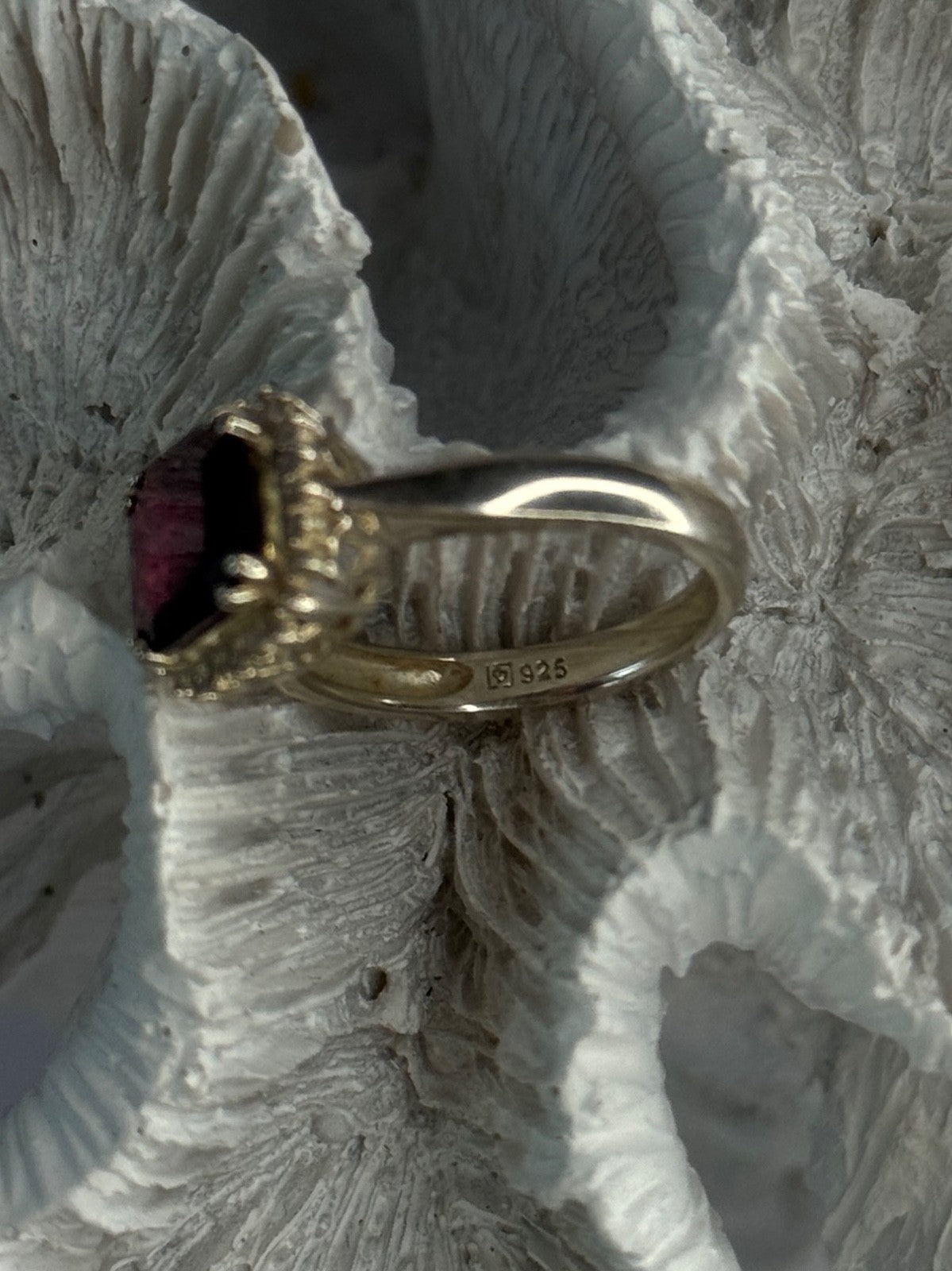 925 Sterling Silver Almandine & Beryl Ring Size 7