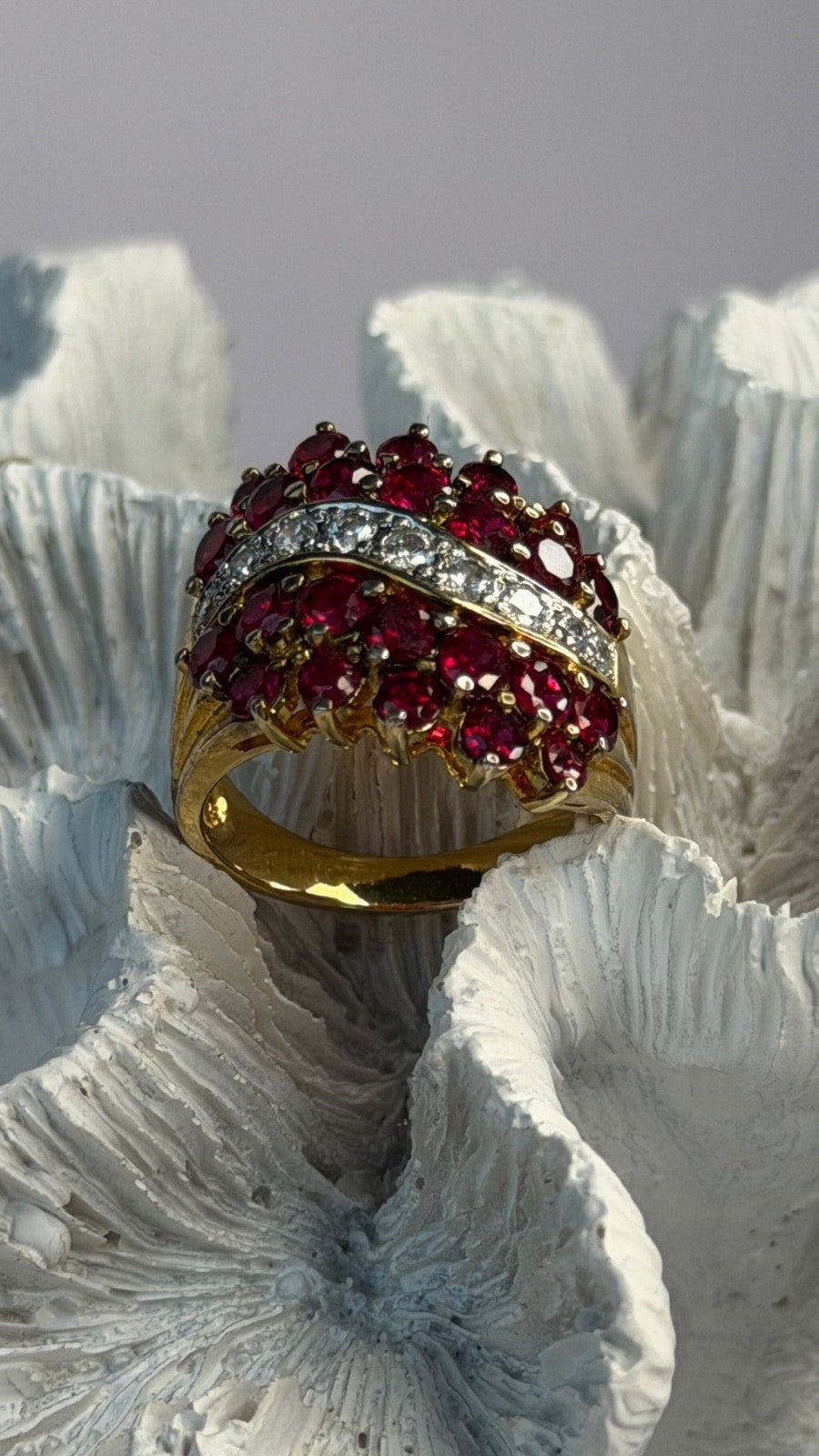 925 Sterling Silver Gold Plated Red & White Spinel Ring Size 9
