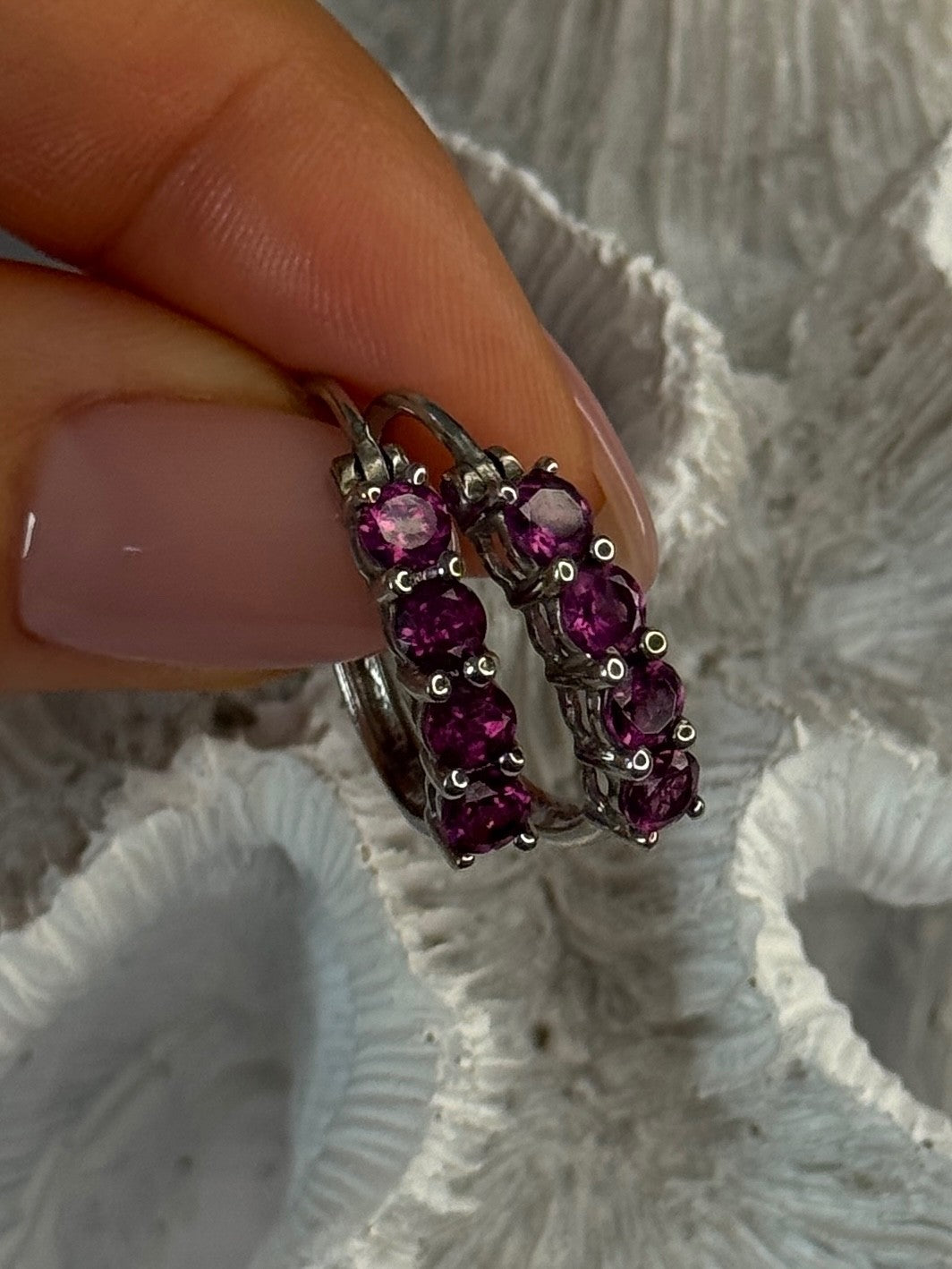 925 Sterling Silver Almandine Earrings Length 0.90 Inch