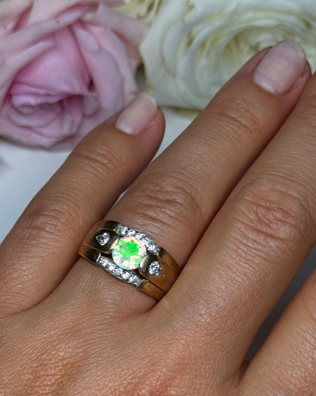 925 Sterling Silver Gold Plated CZ Ring Size 7